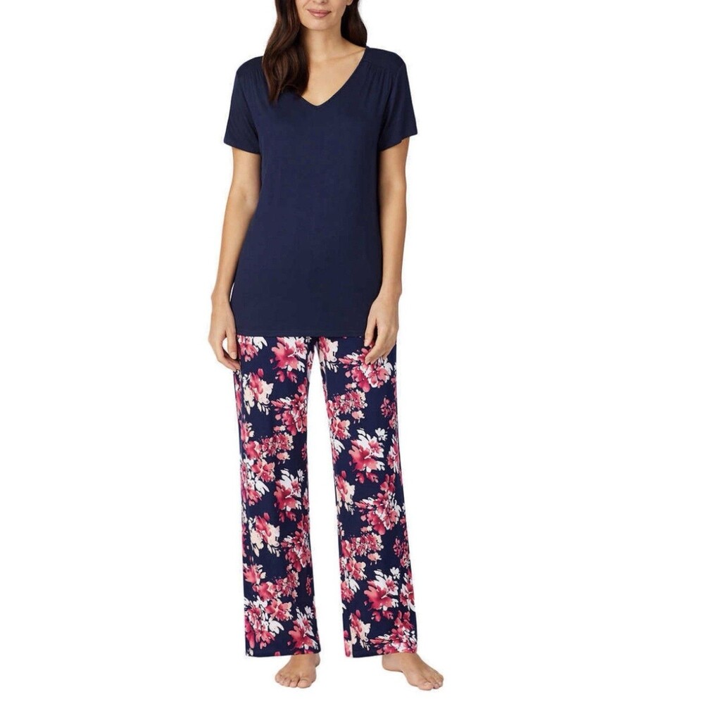 Midnight By Carole Hochman Pajama Set 2 Pc Women’s M Blue Floral Lightweight